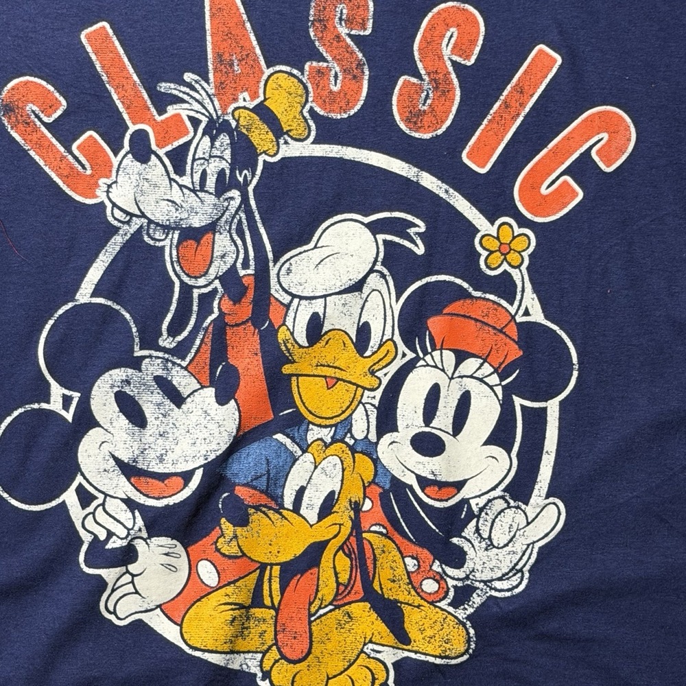 Disney Classic Mickey and Friends Graphic T-Shirt Navy Blue Distressed Print - Picture 6 of 6